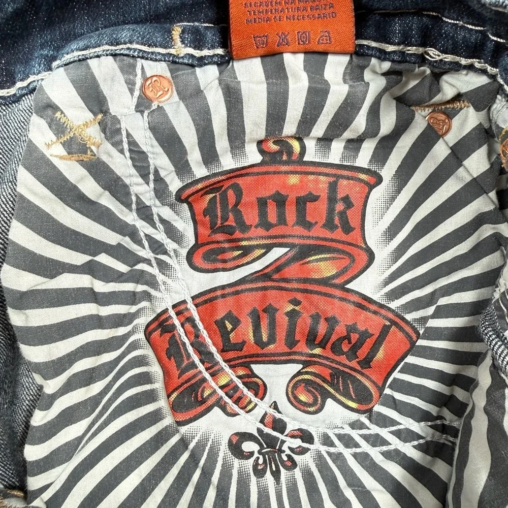 Rock Revival Tarmon Straight Jeans Mens 32x32 Medium Wash Distressed Denim